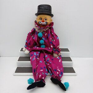 Vintage Handmade Wood Block Shelf Sitter Clown Hobo Doll